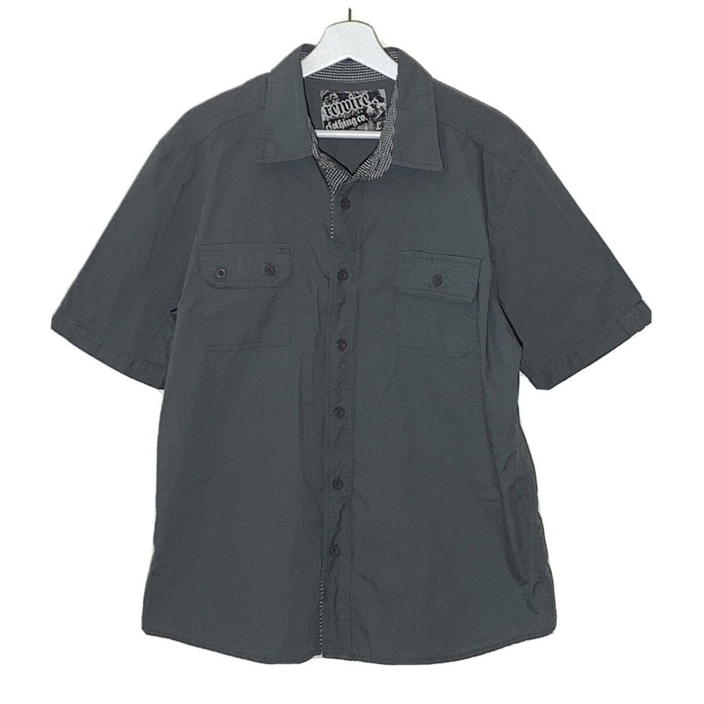 Rewire Mens Top L Gray  Button Down S/S Collared